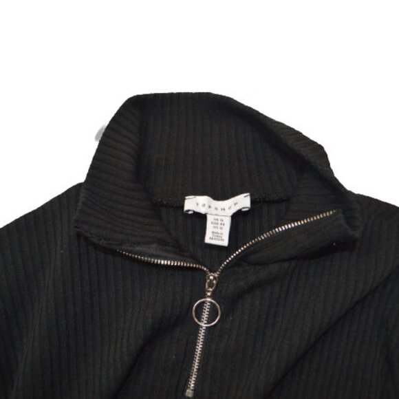 TOPSHOP Ribbed Zipper Neck Long Sleeve Black Bodycon Dress 12 - Picture 3 of 3